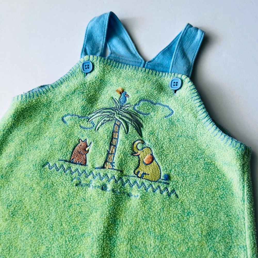 Vintage Carter's Fleece Overalls 6-9M Jungle Elephant Rhino Unisex